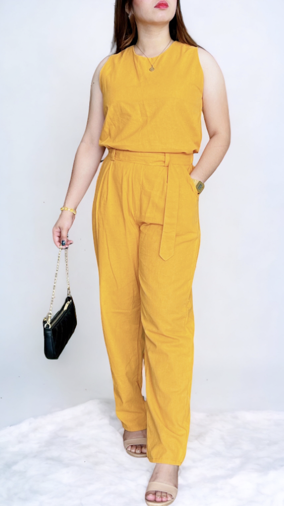 Sleeveless Top and Pants Terno for Women | Cotton Linen with Pocket Plus-Size Coords FREE-SIZE